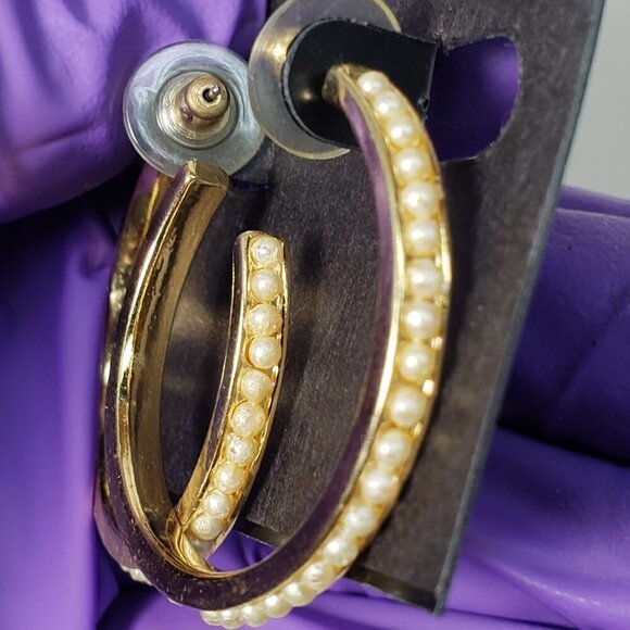 Stylish Polished Gold tone Open Hoop Earrings - Size 1.5-inch - Women's Fashion - Picture 8 of 8